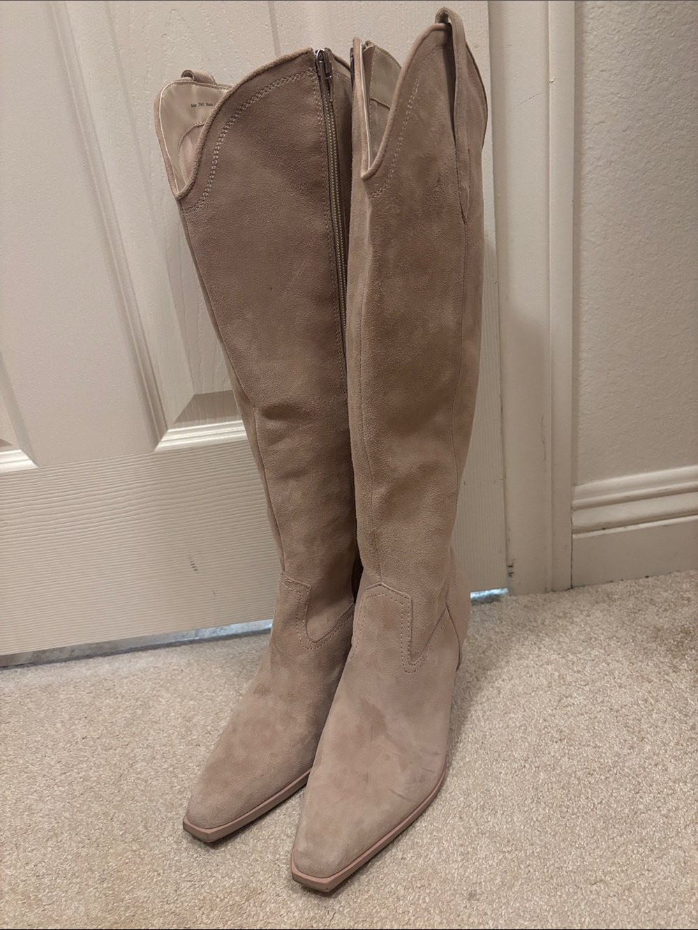Dolce Vita Suede Knee-High Western Boots — Taupe